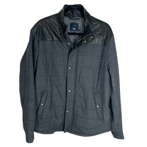 Vince men’s gray wool black leather trim jacket size large